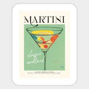 Martini Retro Poster Green Classic Bar Prints, Vintage Drinks, Recipe, Wall Art Sticker